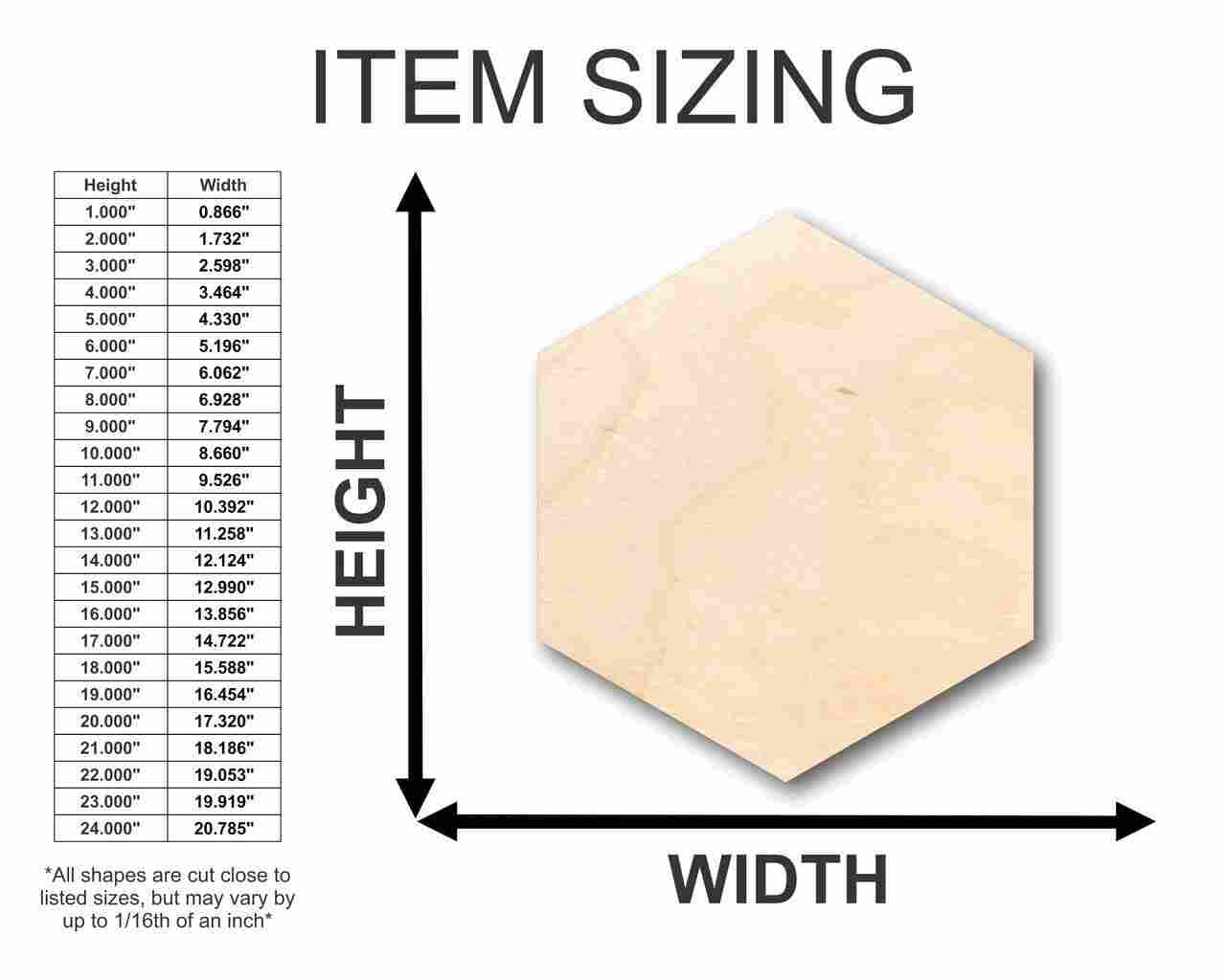 Unfinished Wooden Hexagon Shape - Craft - up to 24" DIY-24 Hour Crafts