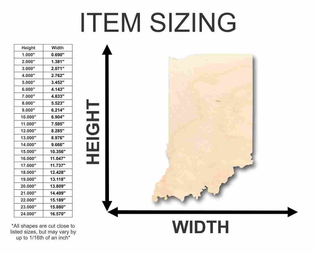 Unfinished Wooden Indiana Shape - State - Craft - up to 24" DIY-24 Hour Crafts