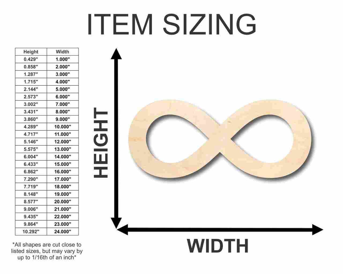 Unfinished Wood Infinity Symbol - Craft - up to 46