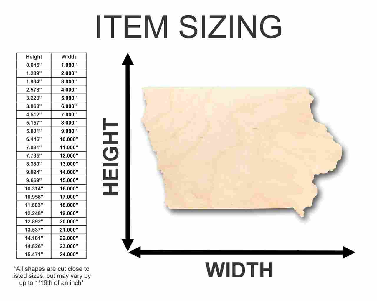 Unfinished Wooden Iowa Shape - State - Craft - up to 24" DIY-24 Hour Crafts
