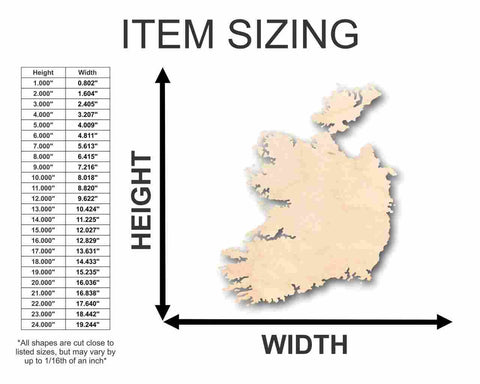 Unfinished Wooden Ireland Shape - Country - Craft - up to 24" DIY-24 Hour Crafts