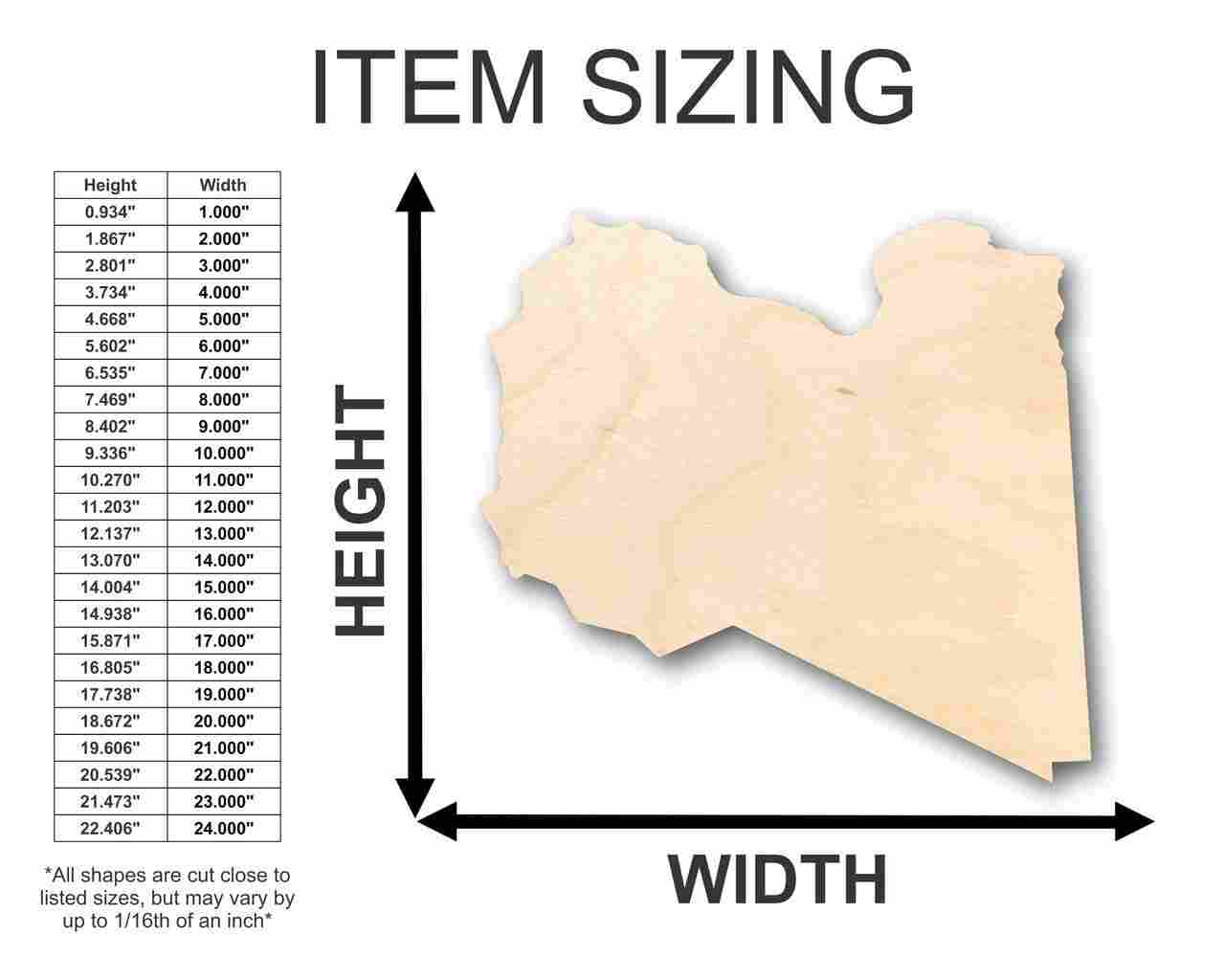 Unfinished Wooden Libya Shape - Country - Craft - up to 24" DIY-24 Hour Crafts