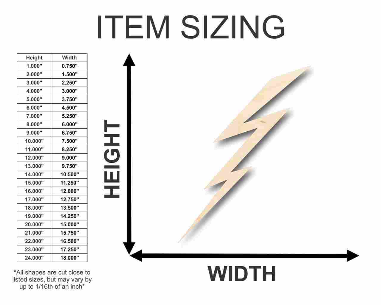 Unfinished Wooden Lightning Shape - Weather - Craft - up to 24" DIY-24 Hour Crafts
