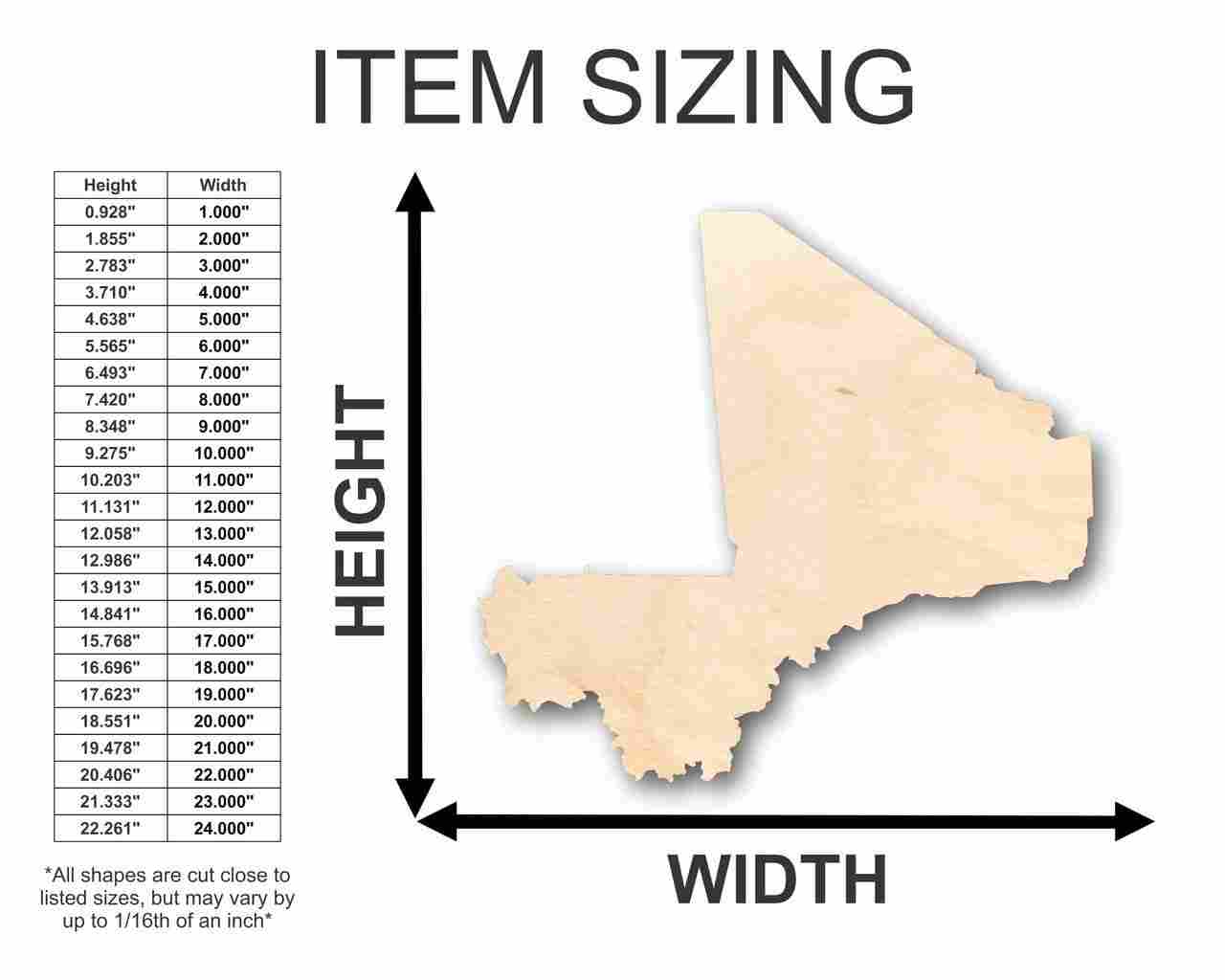 Unfinished Wooden Mali Shape - Country - Craft - up to 24" DIY-24 Hour Crafts