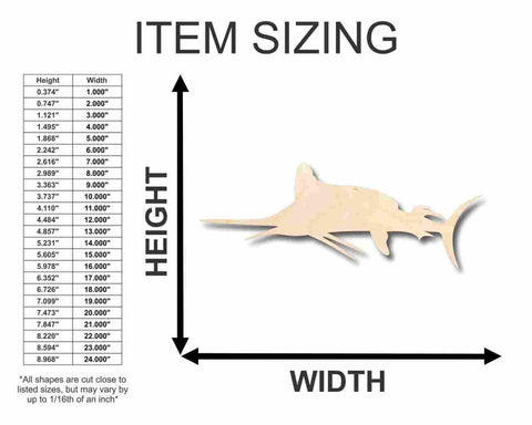 Unfinished Wooden Marlin Shape - Swordfish - Ocean - Fishing - Craft - up to 24" DIY-24 Hour Crafts