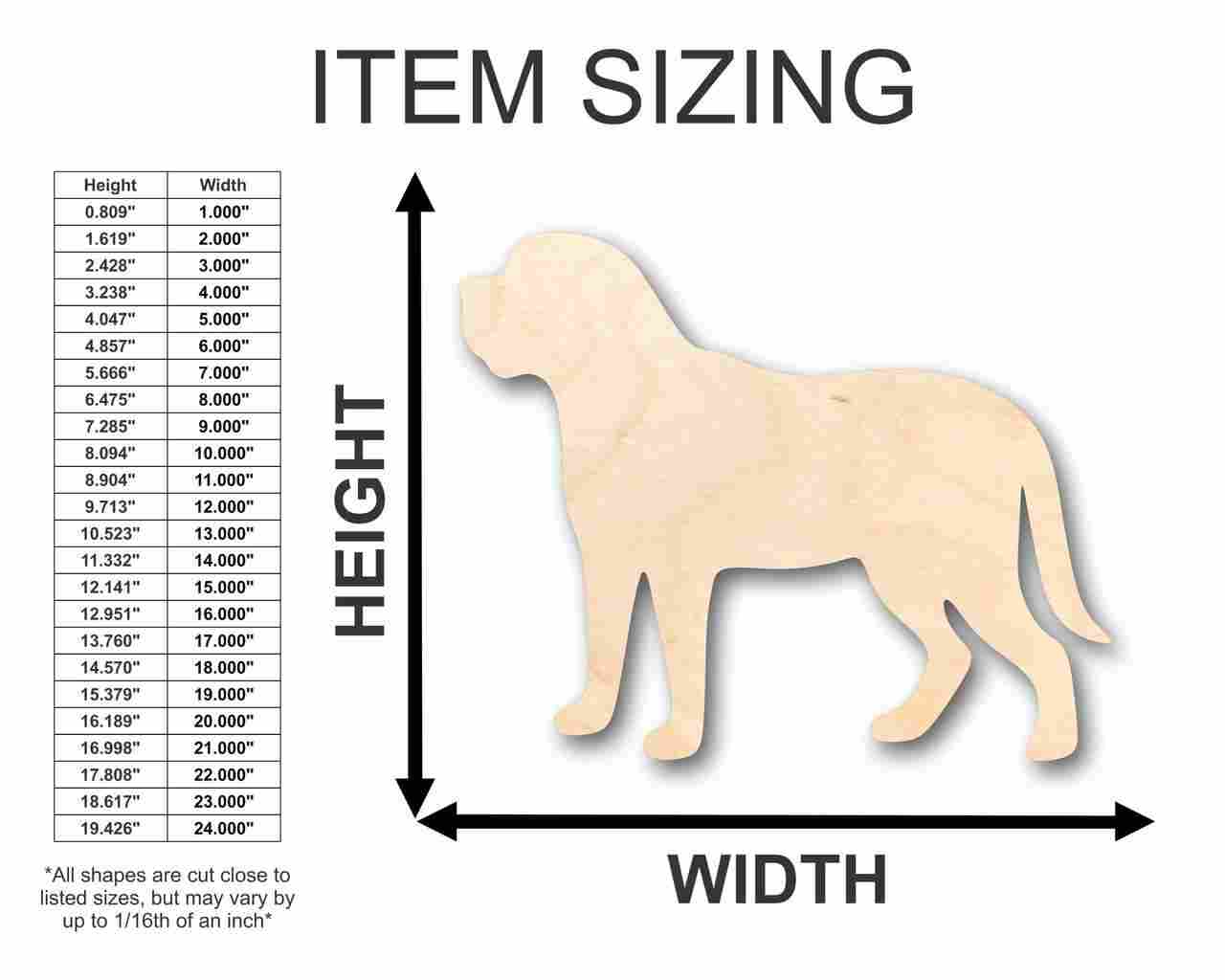 Unfinished Wooden Mastiff Dog Shape - Animal - Pet - Craft - up to 24