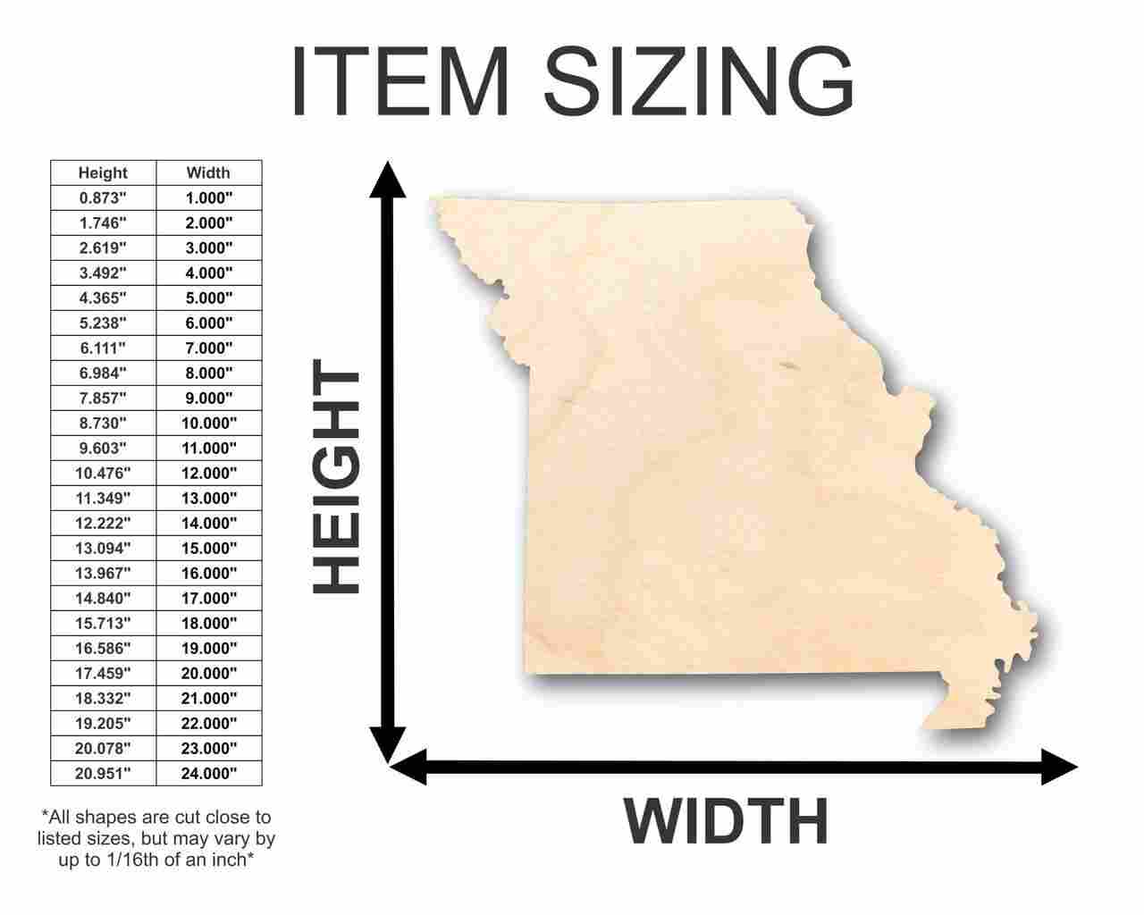 Unfinished Wooden Missouri Shape - State - Craft - up to 24" DIY-24 Hour Crafts