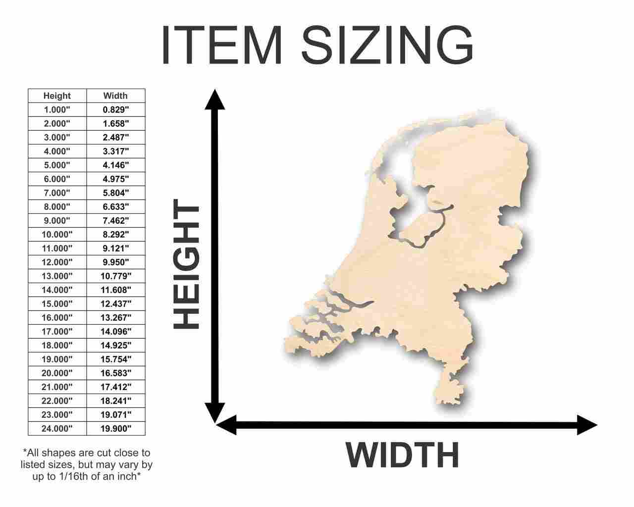 Unfinished Wooden Netherlands Shape - Country - Craft - up to 24" DIY-24 Hour Crafts