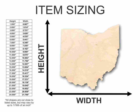 Unfinished Wooden Ohio Shape - State - Craft - up to 24" DIY-24 Hour Crafts