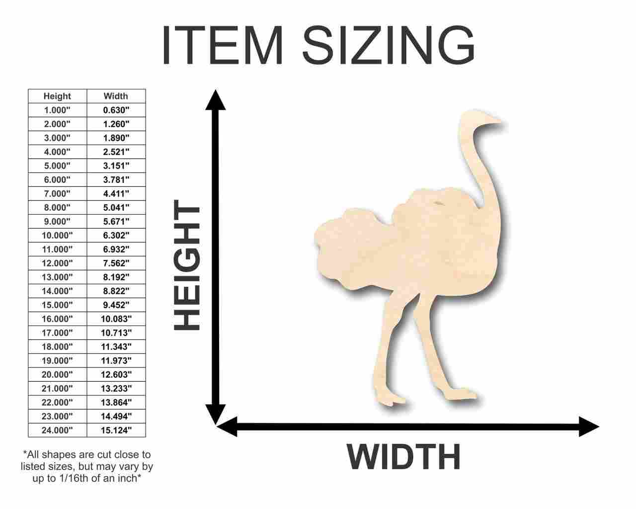 Unfinished Wooden Ostrich Shape - Animal - Wildlife - Craft - up to 24