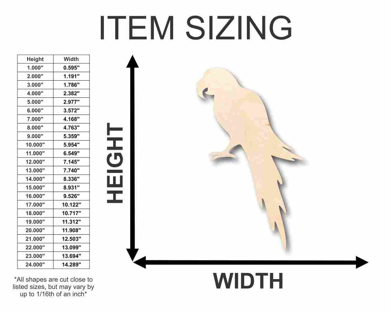 Unfinished Wooden Parrot Shape - Animal - Wildlife - Pet - Craft - up to 24" DIY-24 Hour Crafts