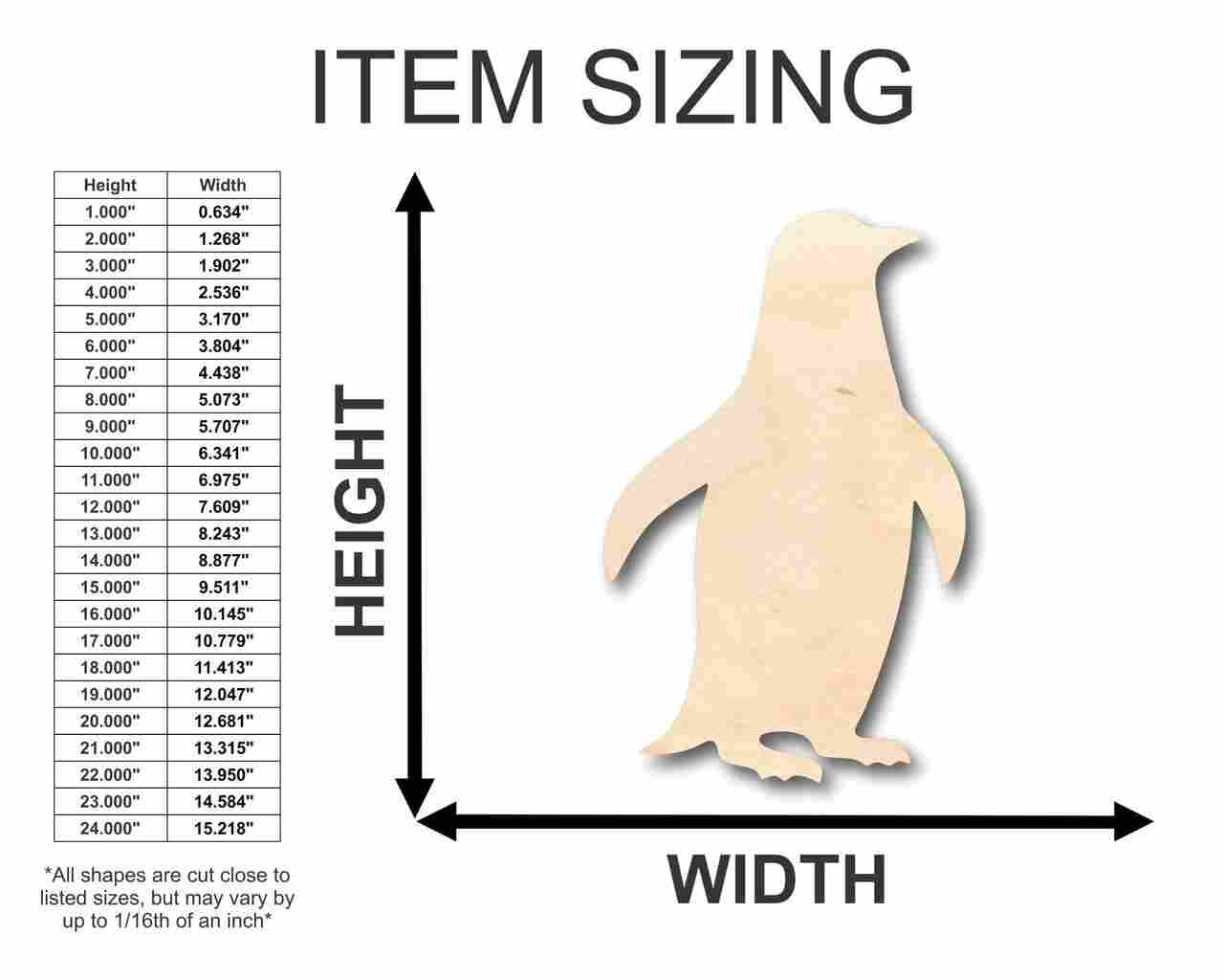Unfinished Wooden Penguin Shape - Animal - Wildlife - Craft - up to 24