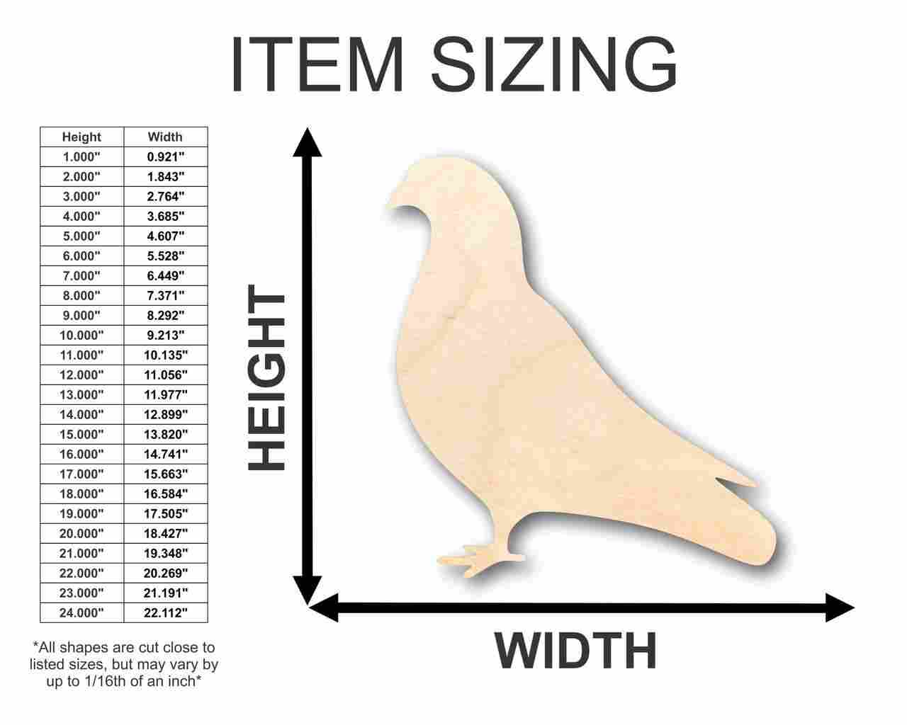 Unfinished Wooden Pigeon Shape - Bird - Wildlife - Craft - up to 24