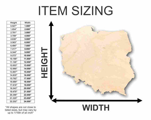 Unfinished Wooden Poland Shape - Country - Craft - up to 24" Width DIY-24 Hour Crafts