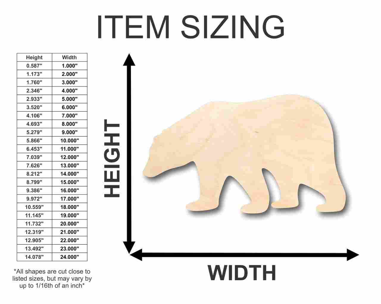 Unfinished Wooden Polar Bear Shape - Animal - Craft - up to 24