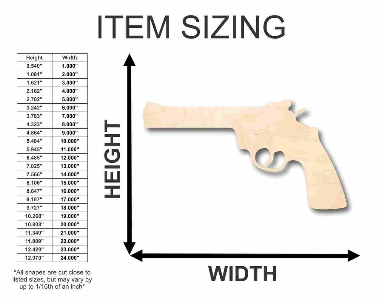 Unfinished Wooden Revolver Shape - Gun - Police - Military - Craft - up to 24" DIY-24 Hour Crafts