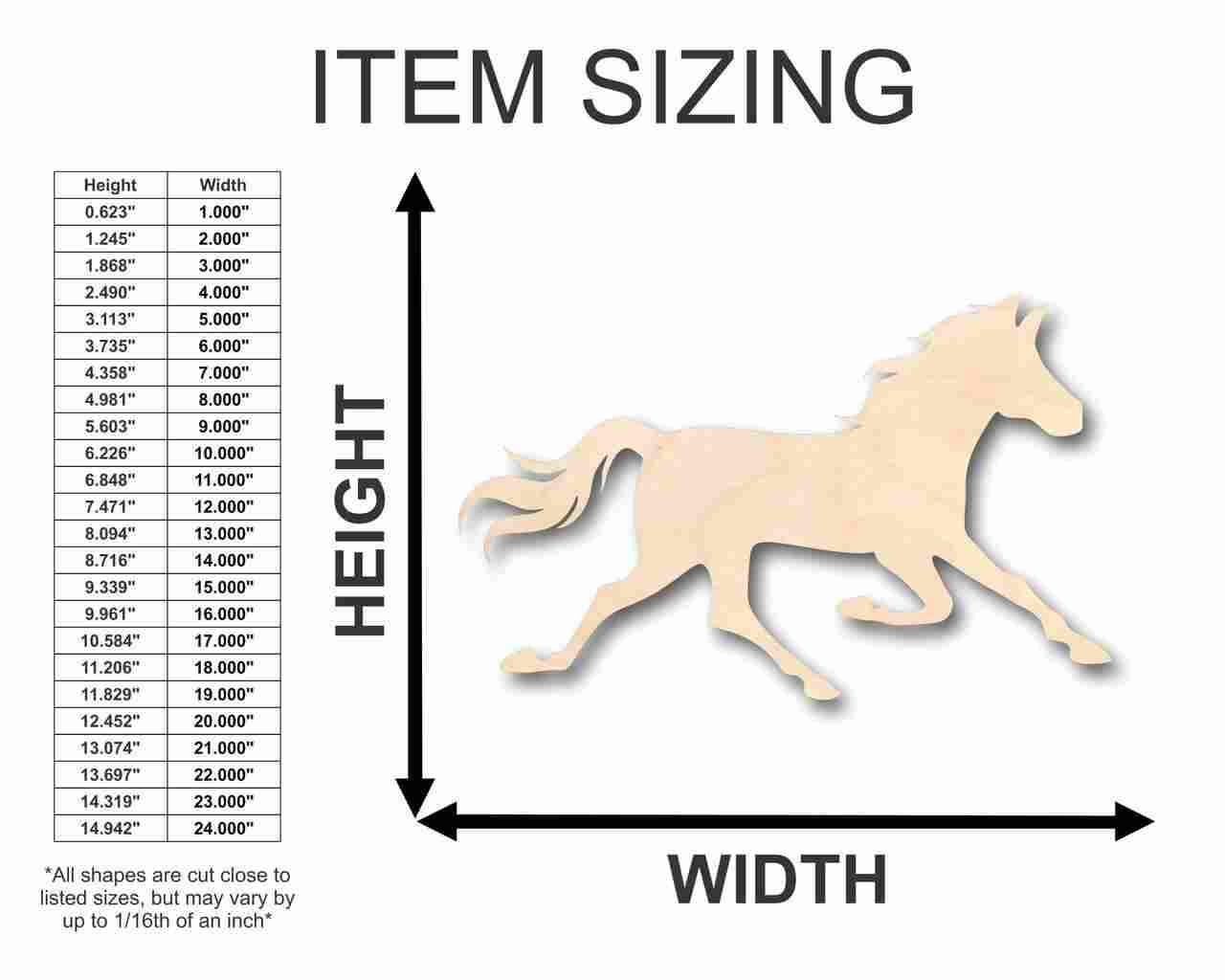 Unfinished Wooden Running Wild Horse Shape - Sport - Farm Animal - Craft - up to 24