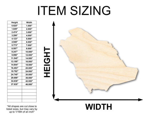 Unfinished Wood Saudi Arabia Country Shape - Middle East Craft - up to 36" DIY