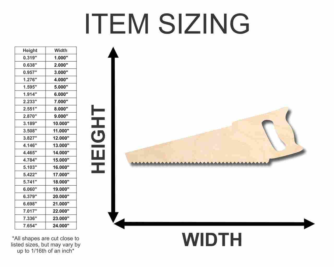 Unfinished Wooden Saw Shape - Construction - Tool - Craft - up to 24" DIY-24 Hour Crafts
