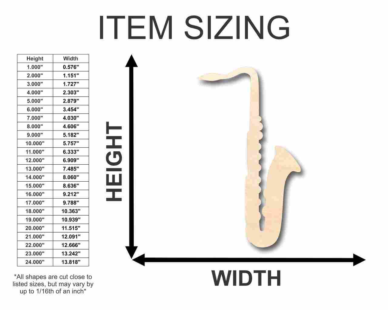 Unfinished Wooden Saxophone Shape - Music - Craft - up to 24" DIY-24 Hour Crafts