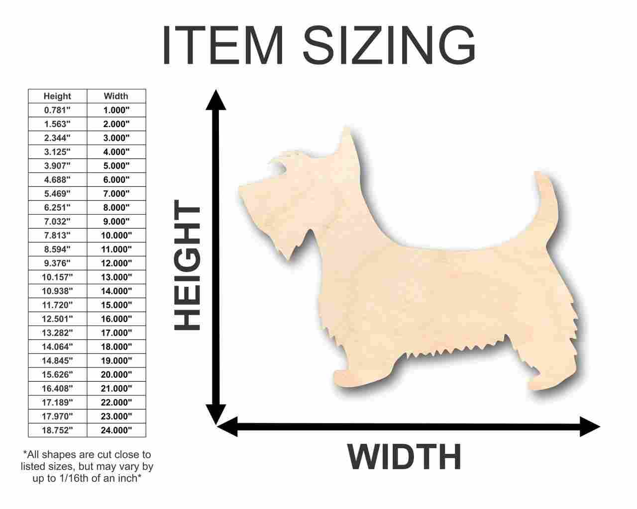 Unfinished Wooden Scottie Dog Shape - Animal - Pet - Craft - up to 24