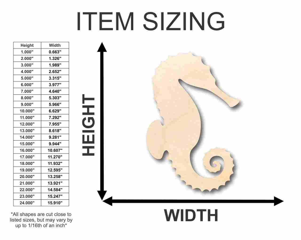 Unfinished Wooden Seahorse Shape - Ocean - Nursery - Craft - up to 24