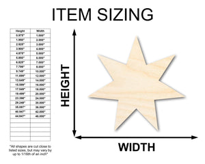 Unfinished Wood Seven Pointed Star Shape - Craft - up to 36" DIY