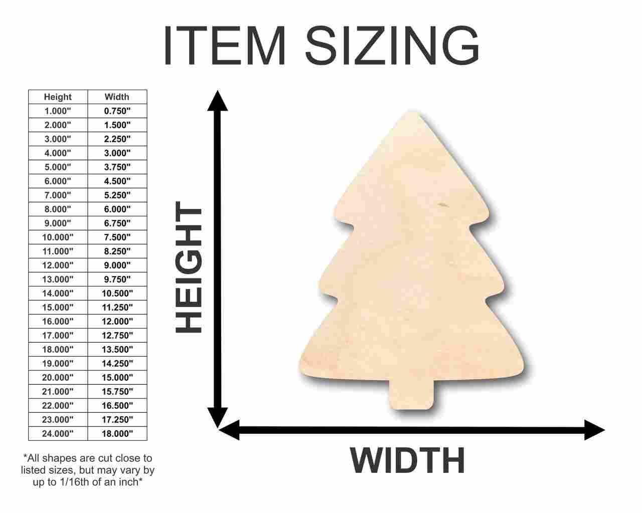 Unfinished Wooden Simple Christmas Tree Shape - Craft - up to 24