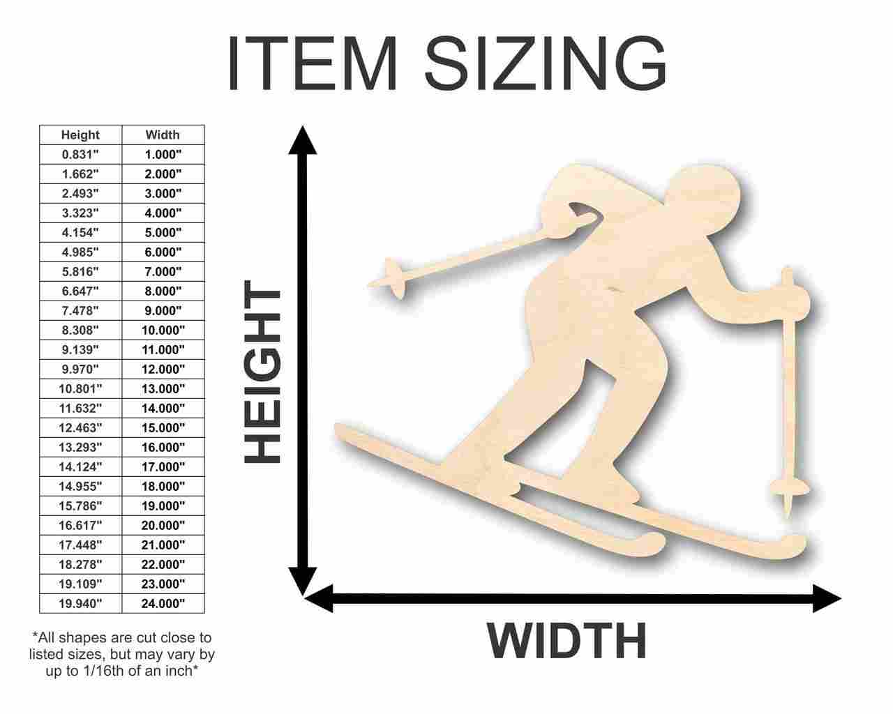 Unfinished Wooden Skier Shape - Winter Olympics - Craft - up to 24" DIY-24 Hour Crafts