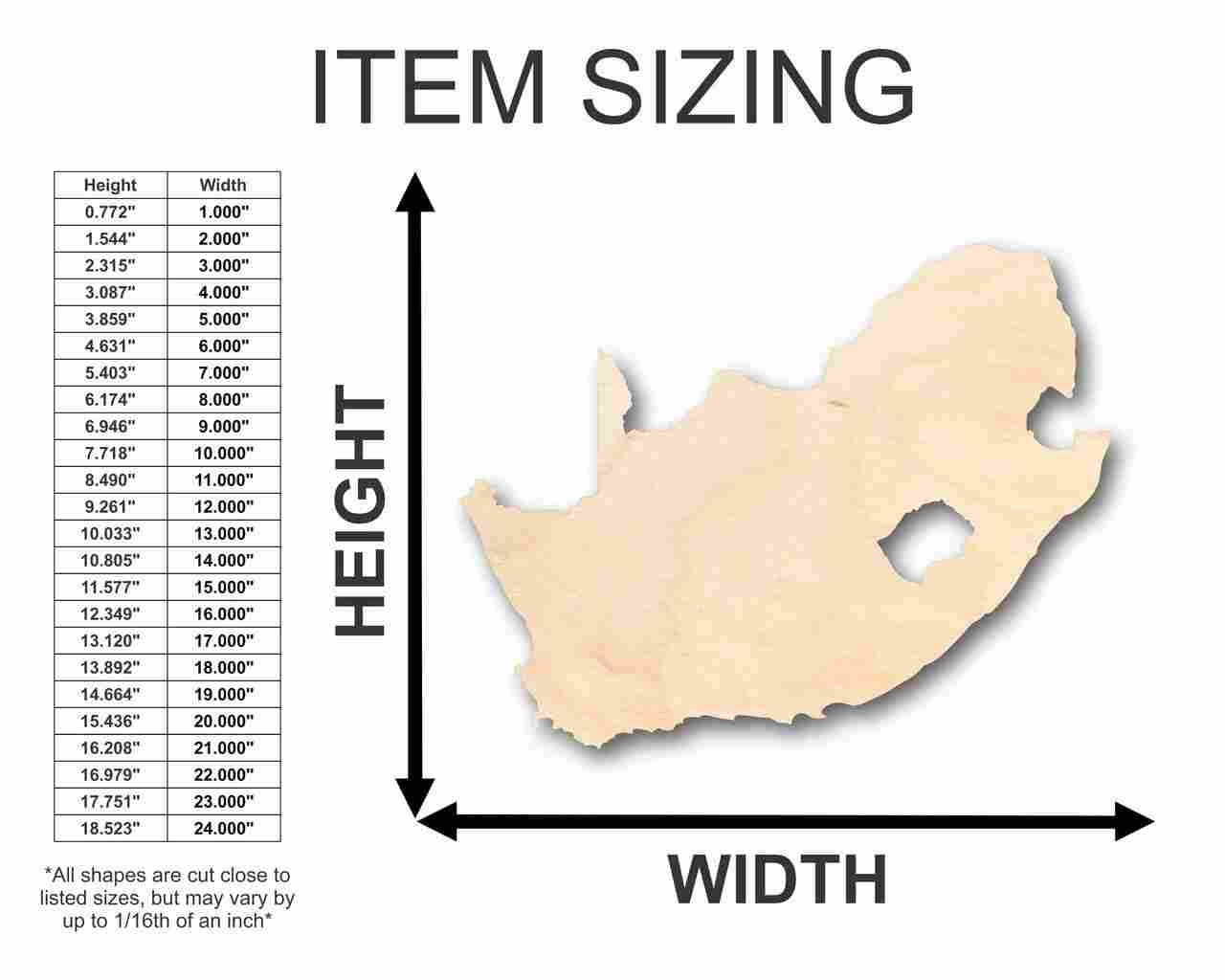 Unfinished Wooden South Africa Shape - Africa - Country - Craft - up to 24" DIY-24 Hour Crafts