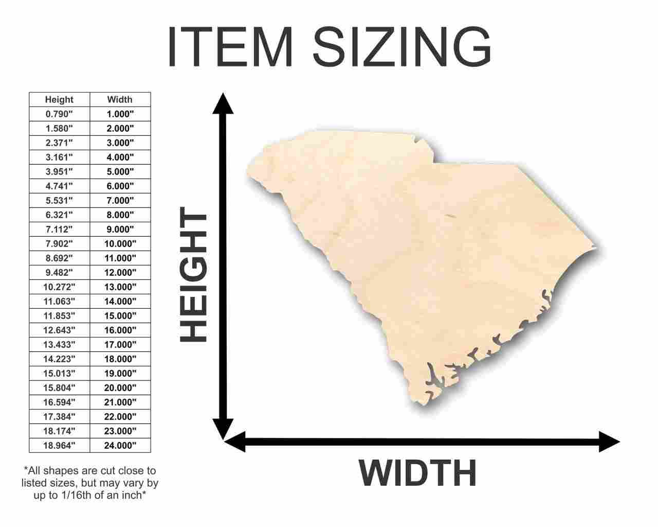 Unfinished Wooden South Carolina Shape - State - Craft - up to 24" DIY-24 Hour Crafts