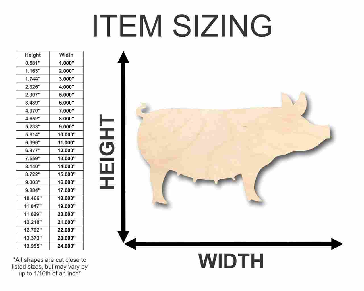 Unfinished Wooden Pig Sow Shape - Farm Animal - Craft - up to 24