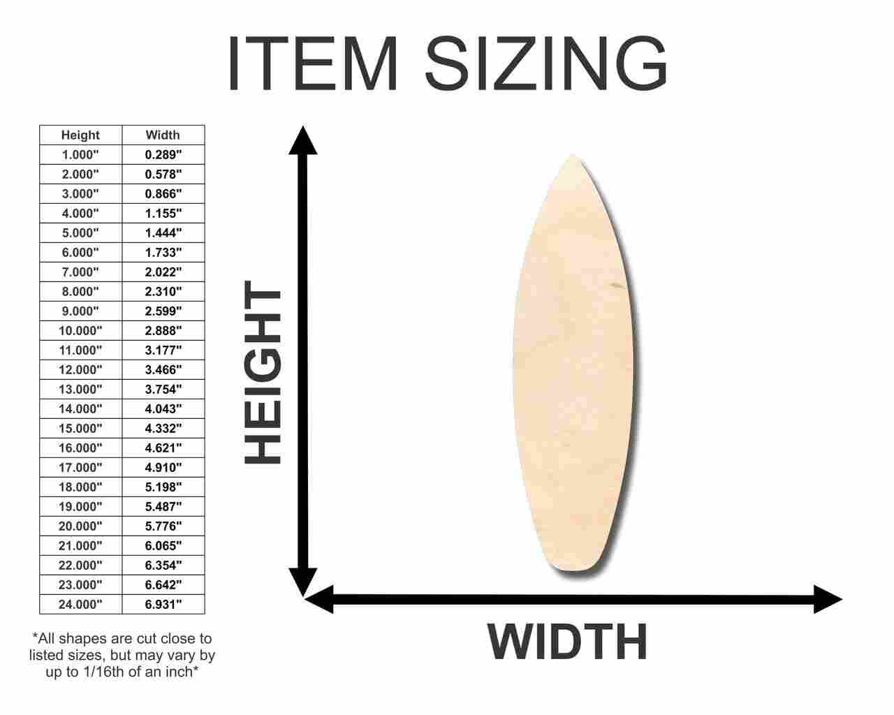 Unfinished Wooden Surfboard Shape - Surfing - Ocean - Beach - Nursery - Craft - up to 24" DIY-24 Hour Crafts