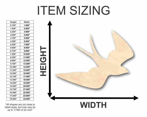 Unfinished Wooden Swallow Shape - Bird Animal - Craft - up to 24" DIY-24 Hour Crafts