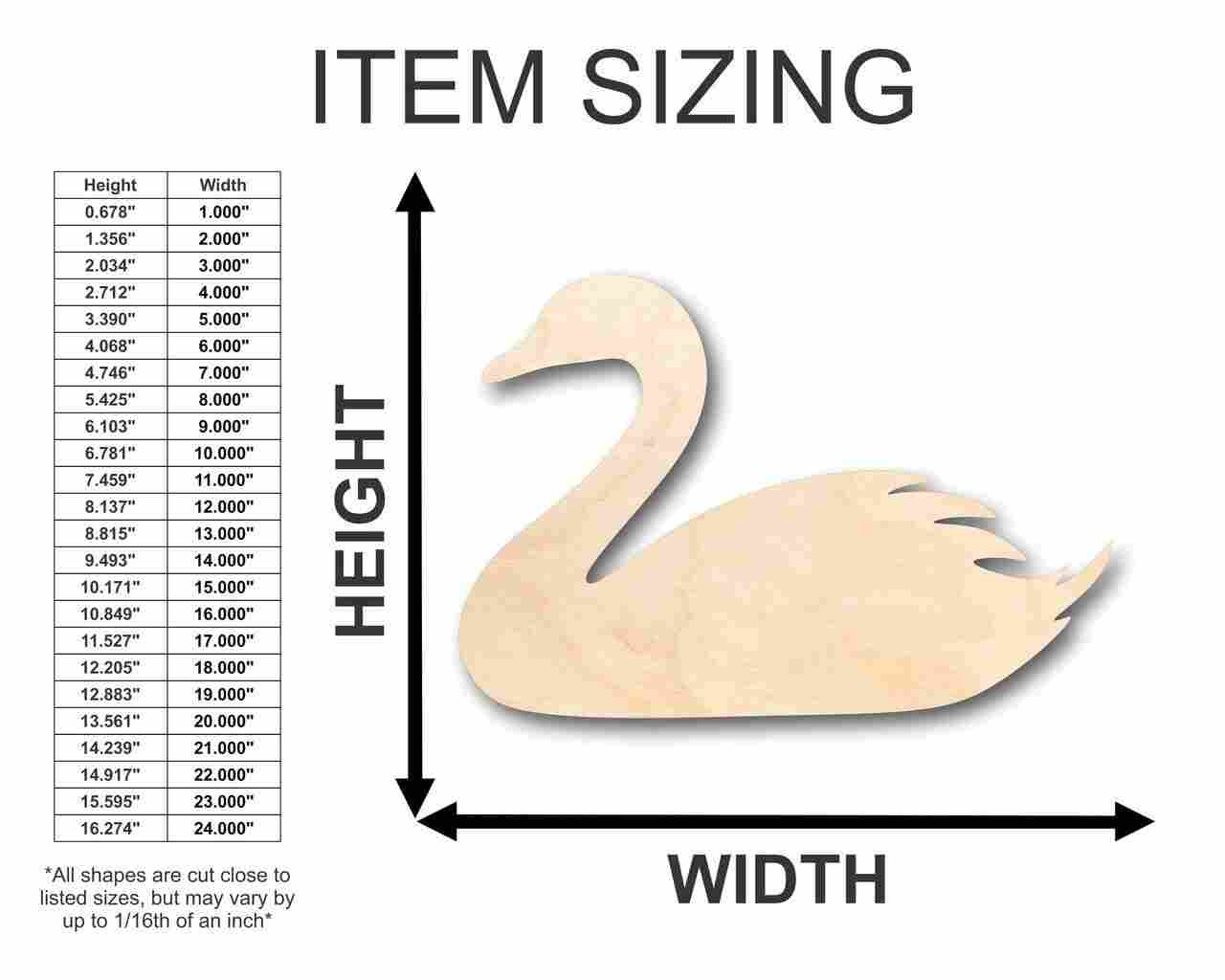 Unfinished Wooden Swan Shape - Bird Animal - Craft - up to 24