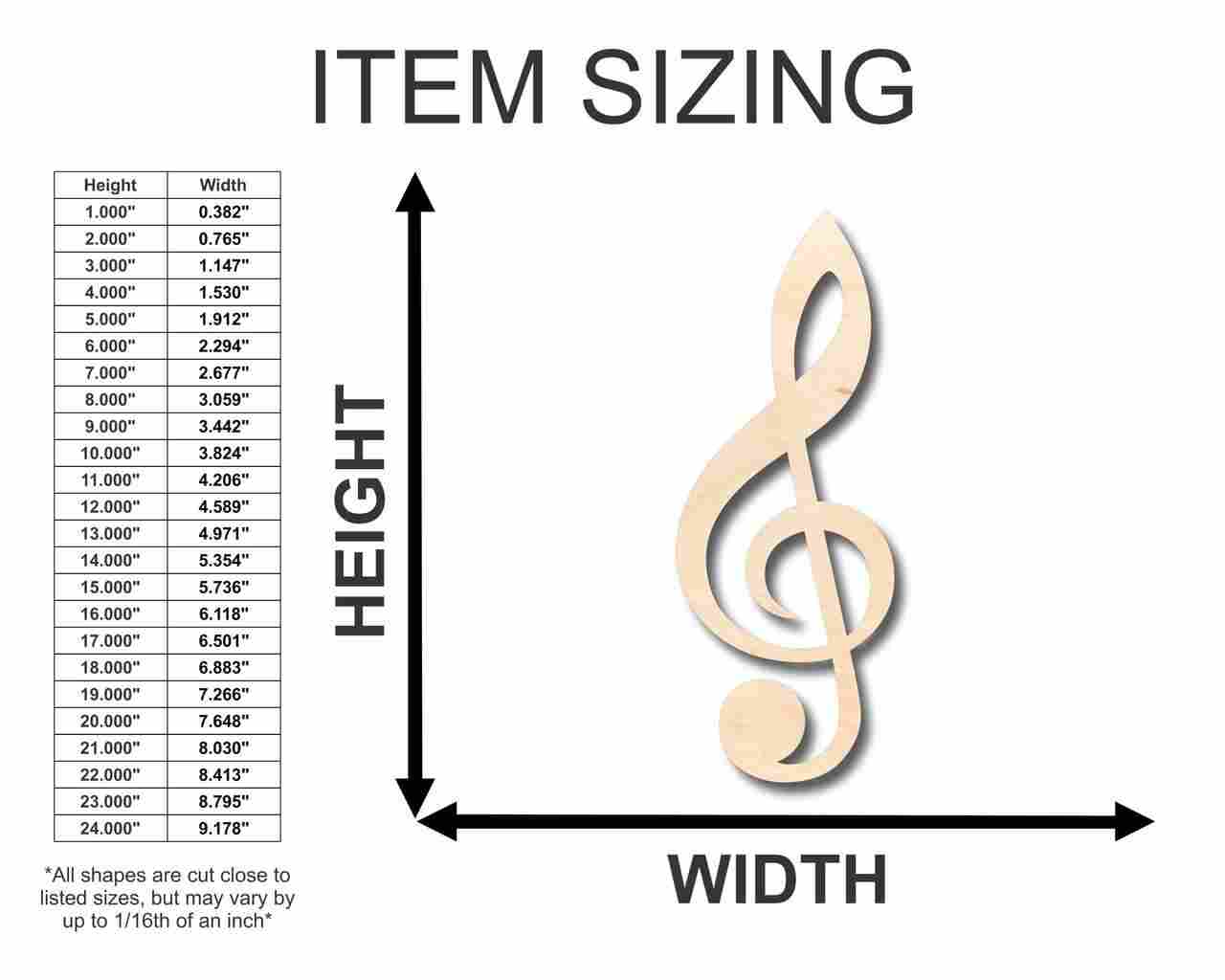 Unfinished Wooden Treble Clef Shape - Music - Nursery - Craft - up to 24" DIY-24 Hour Crafts
