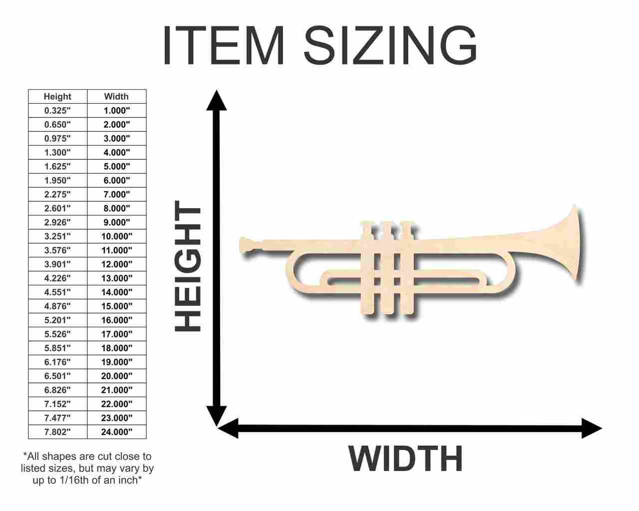 Unfinished Wooden Trumpet Shape - Music - Craft - up to 24" DIY-24 Hour Crafts