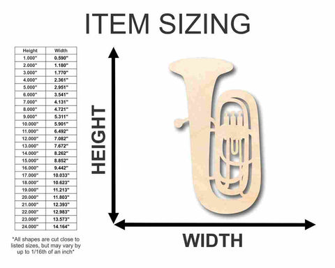 Unfinished Wooden Tuba Shape - Music - Craft - up to 24" DIY-24 Hour Crafts