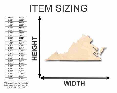 Unfinished Wooden Virginia Shape - State - Craft - up to 24" DIY-24 Hour Crafts