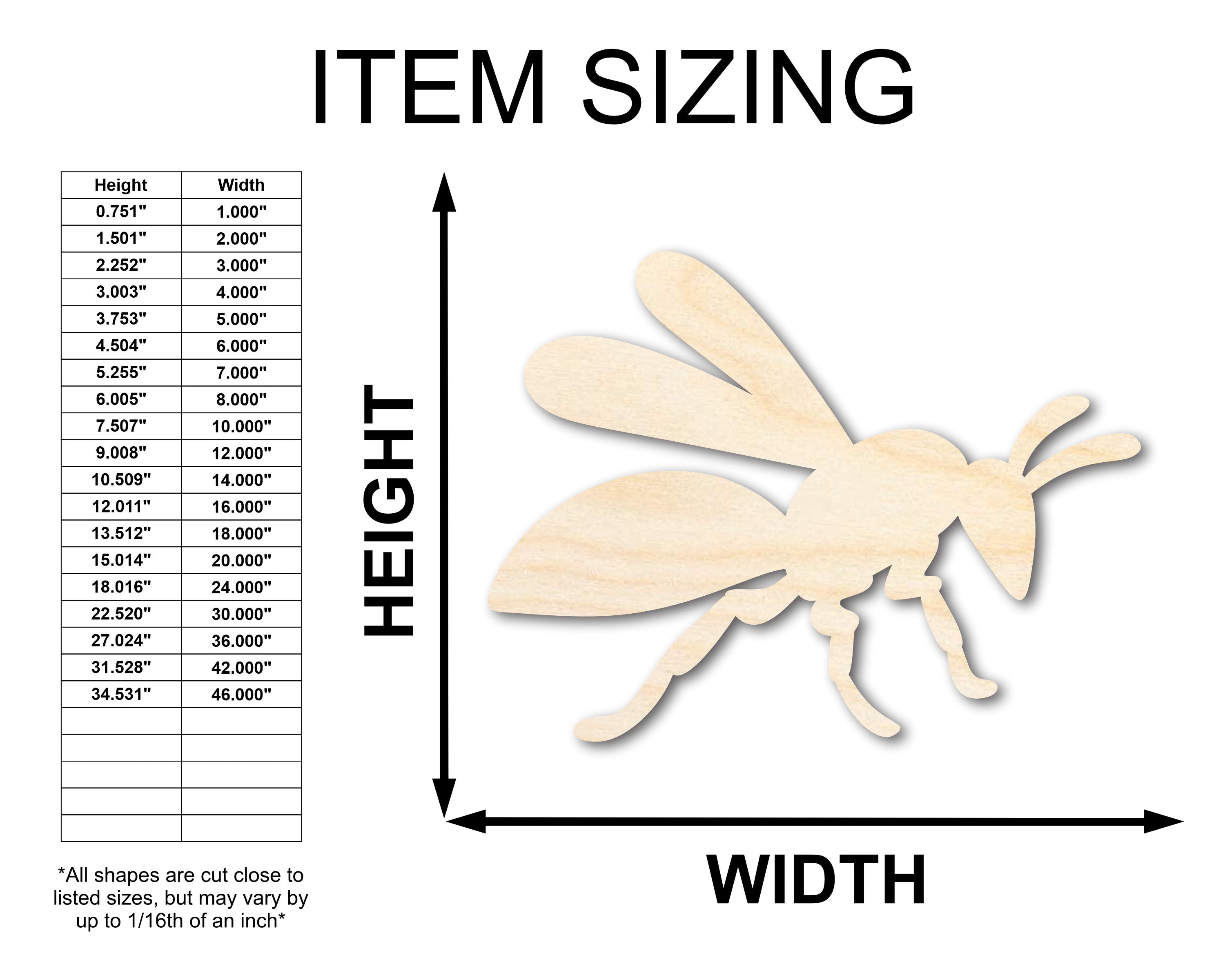 Unfinished Wood Wasp Silhouette Shape - Craft - up to 36