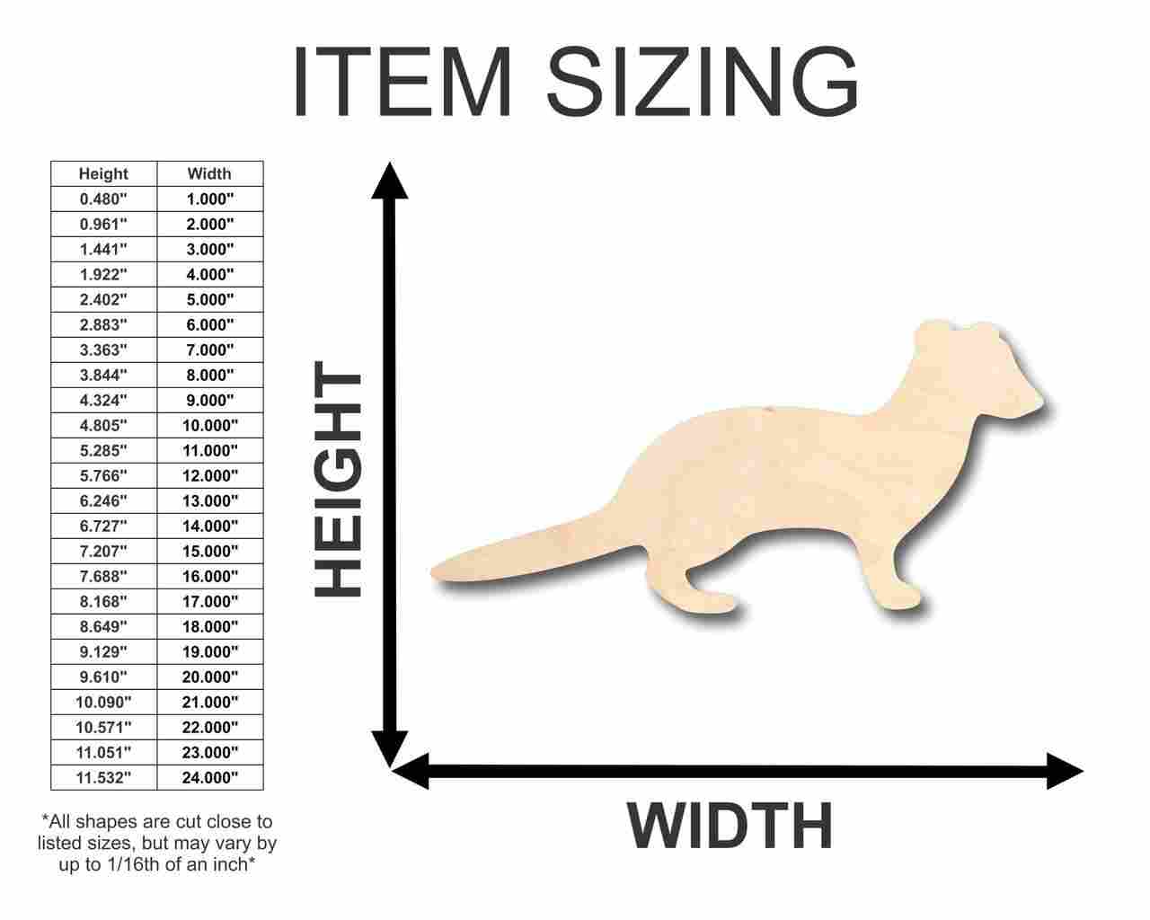 Unfinished Wooden Weasel Shape - Animal - Craft - up to 24