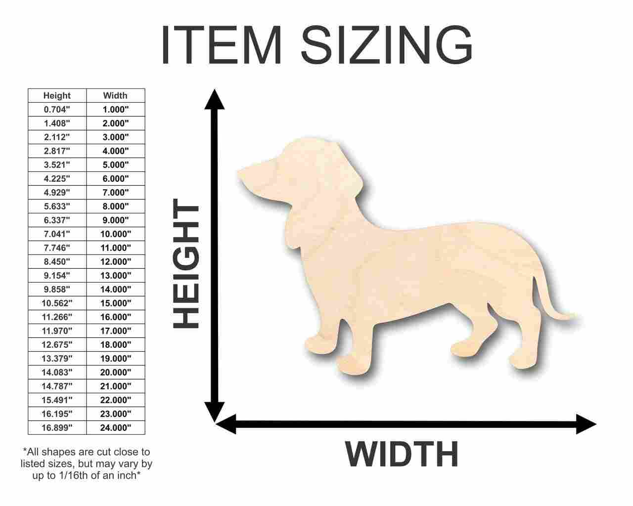 Unfinished Wooden Wiener Dog - Dachshund Puppy Shape - Animal - Pet - Craft - up to 24