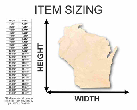 Unfinished Wooden Wisconsin Shape - State - Craft - up to 24" DIY-24 Hour Crafts
