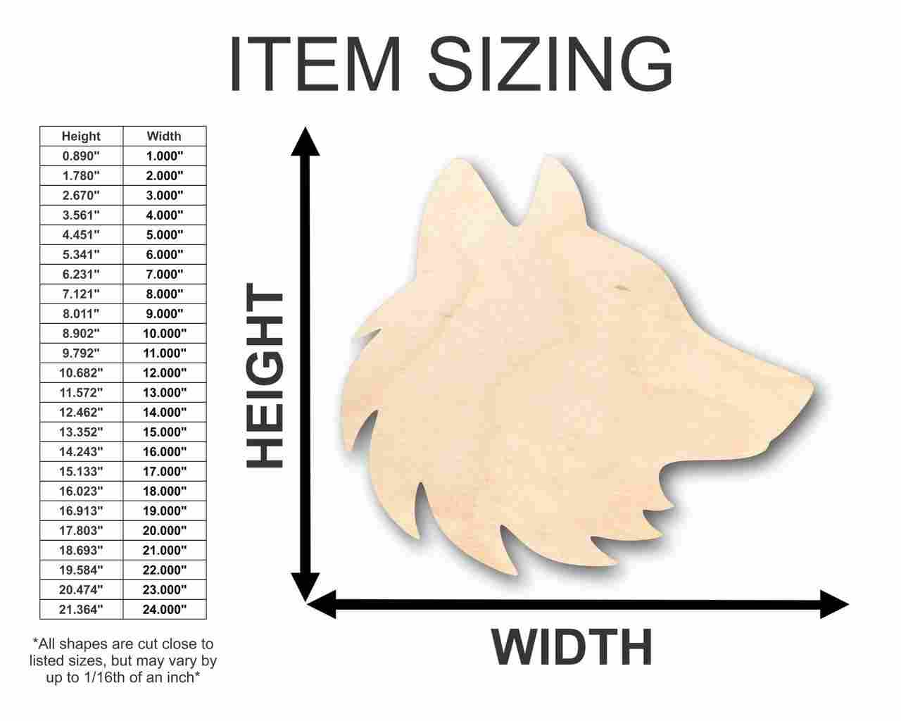 Unfinished Wooden Wolf Head Shape - Animal - Wildlife - Craft - up to 24