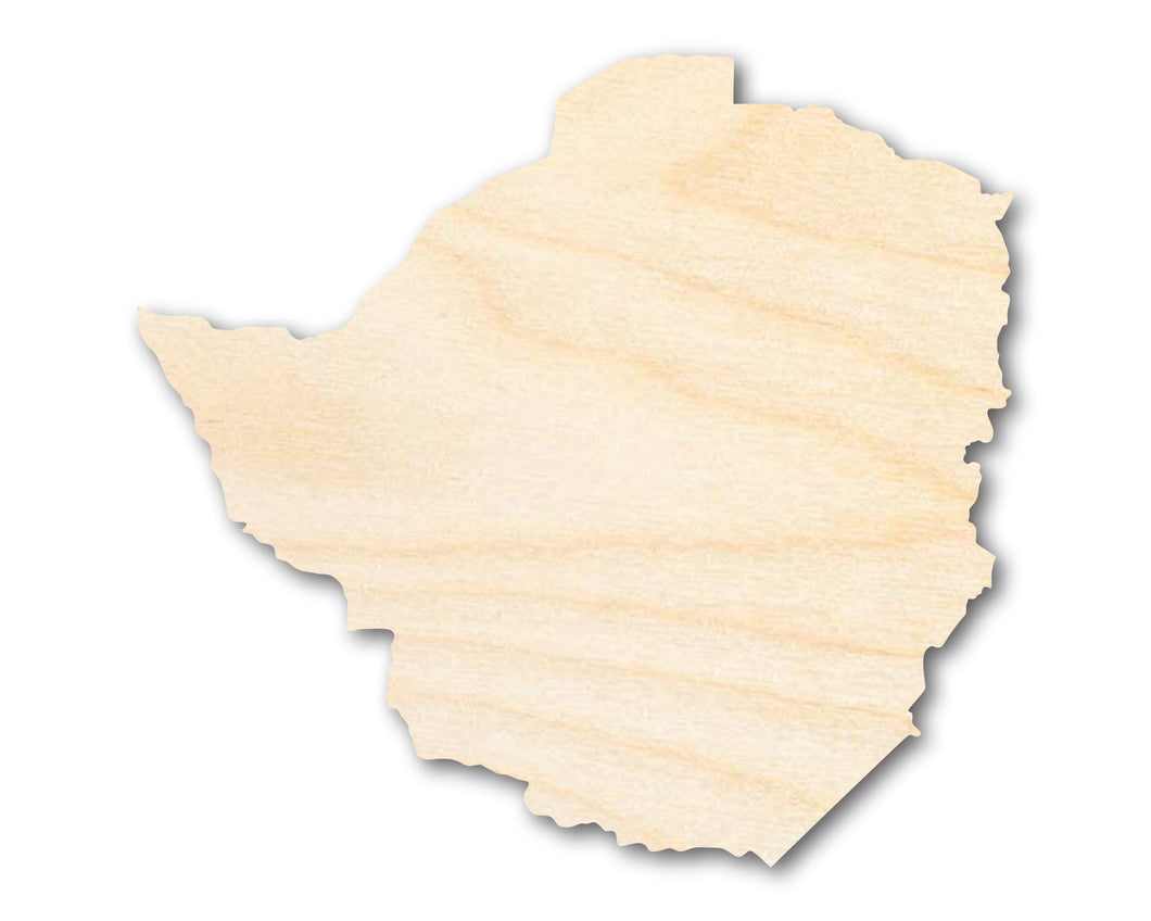 Unfinished Wood Zimbabwe Country Shape - Southern Africa Craft - up to 36