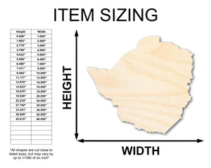 Unfinished Wood Zimbabwe Country Shape - Southern Africa Craft - up to 36" DIY