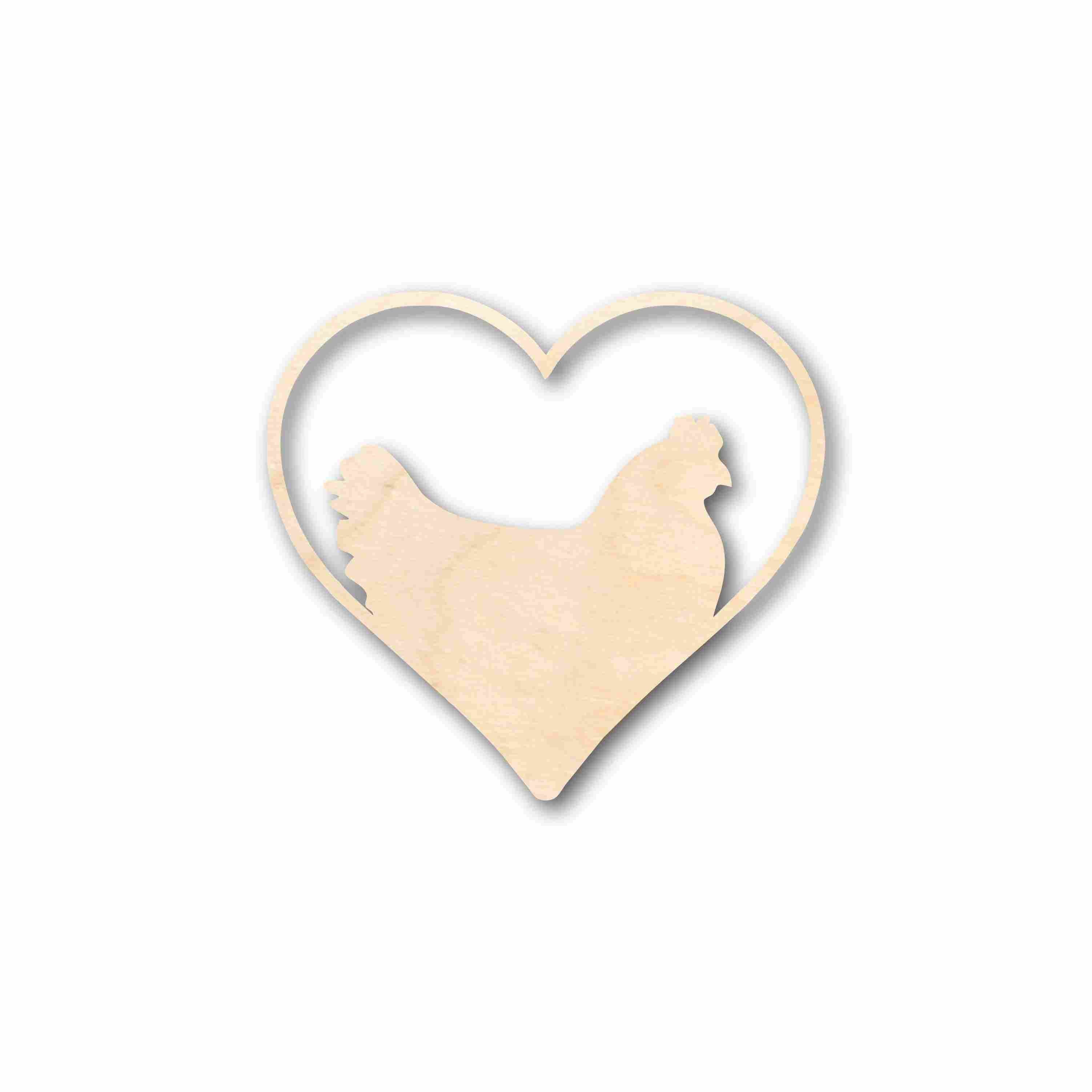 Unfinished Wood Chicken Heart Silhouette - Craft- up to 24