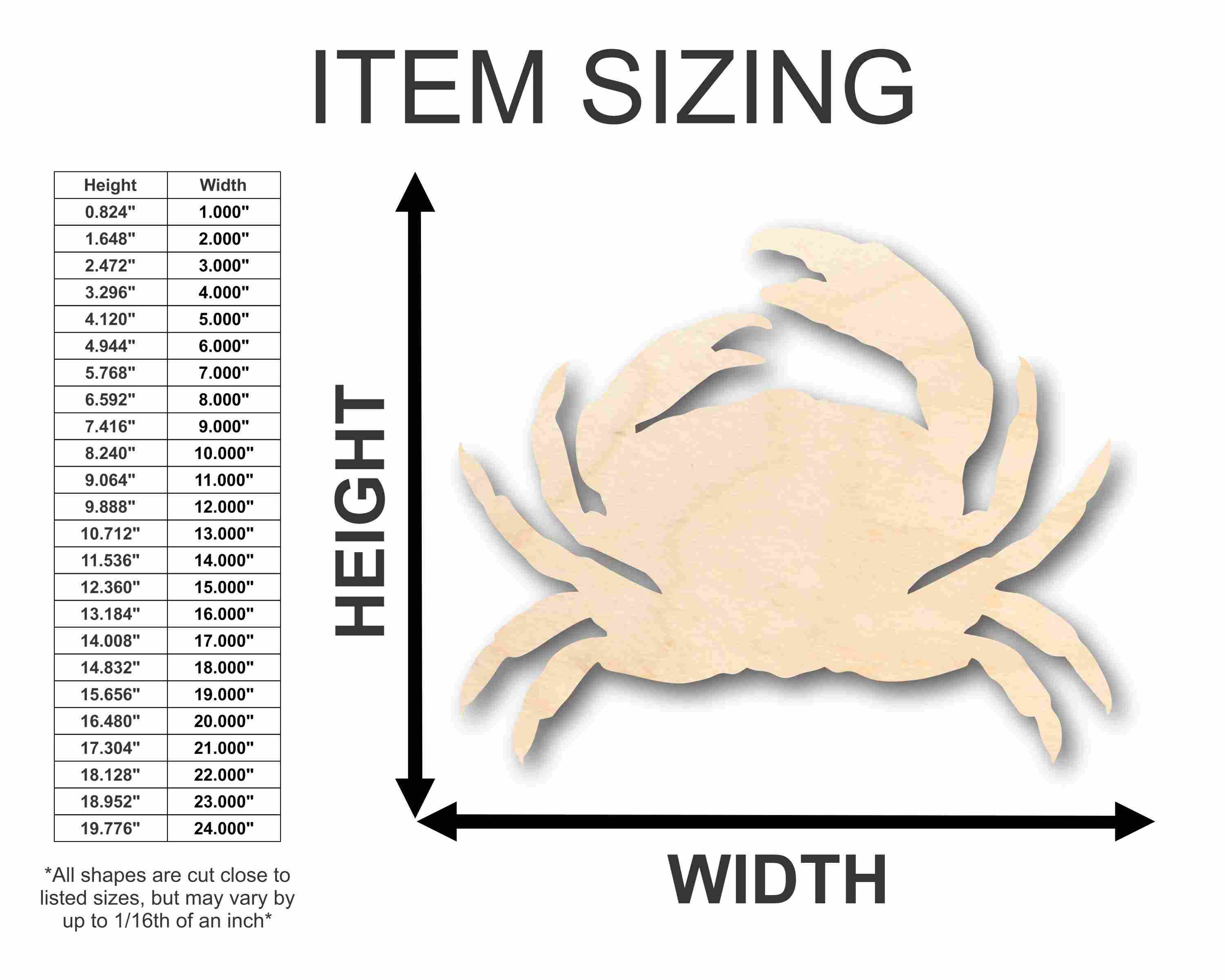 Unfinished Wood Crab Silhouette - Craft- up to 24