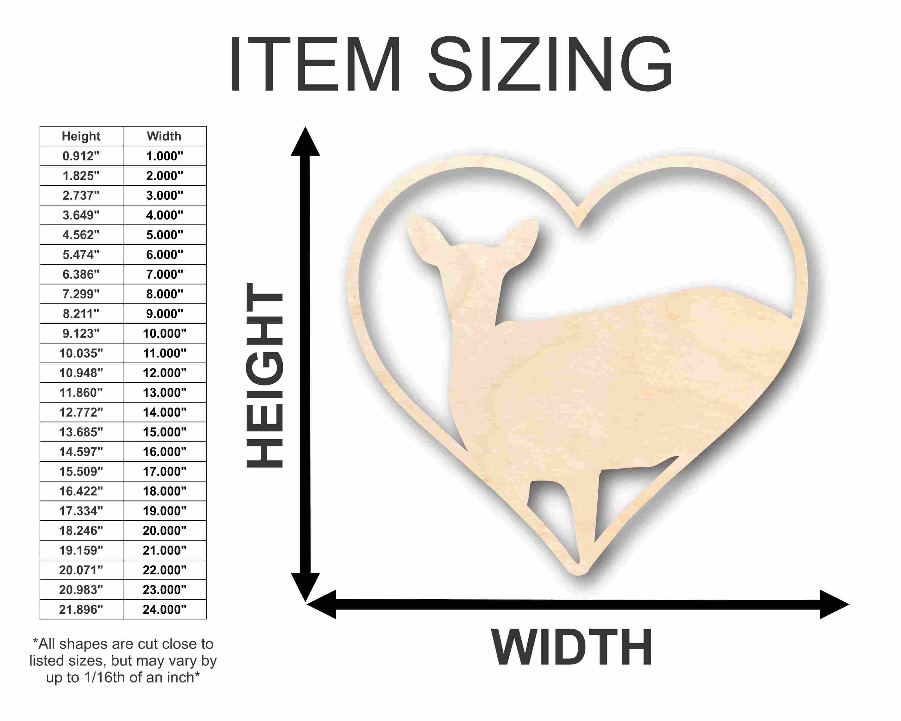 Unfinished Wood Doe Heart Silhouette - Craft- up to 24
