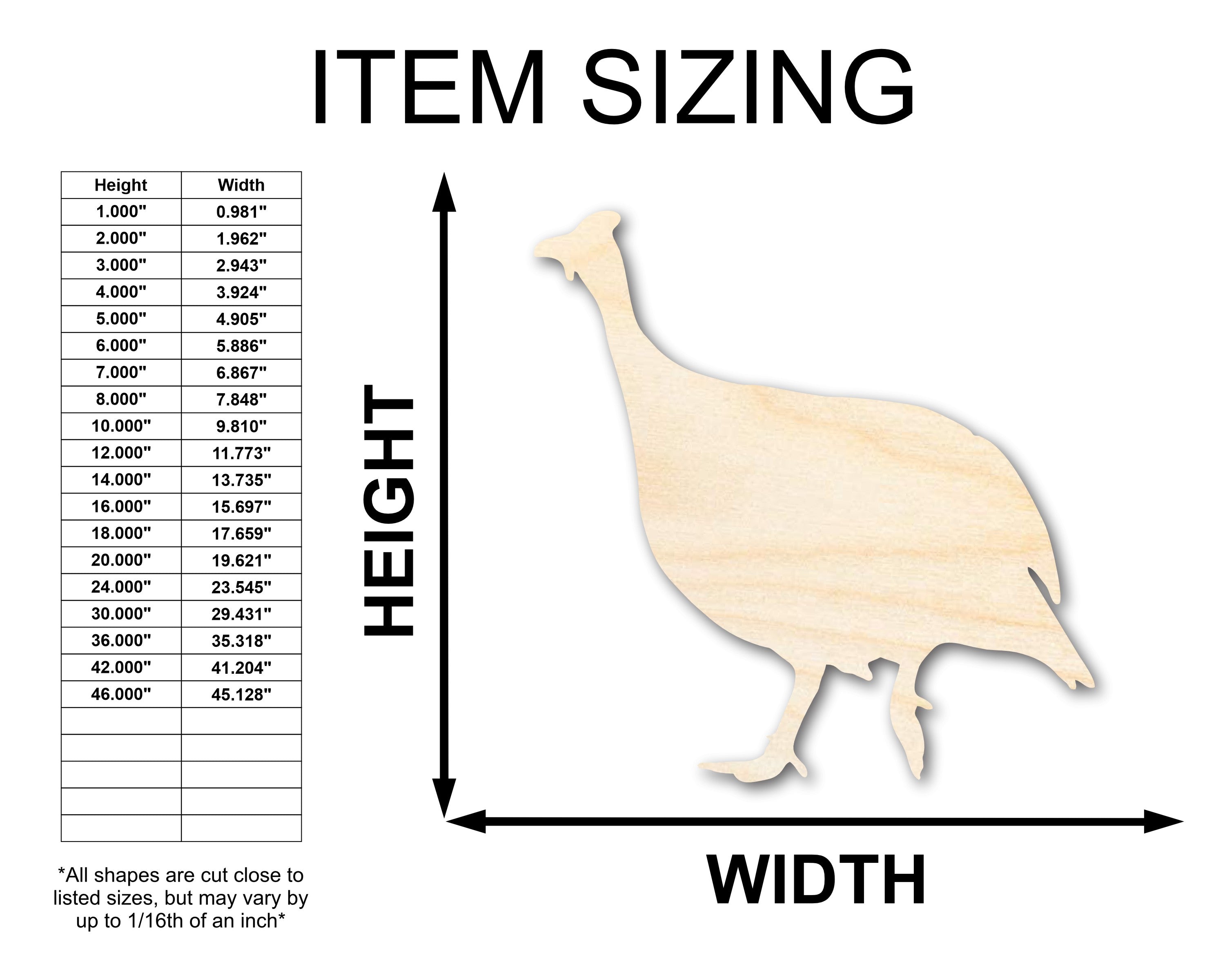 Unfinished Wood Guinea Fowl Shape - Craft - up to 36
